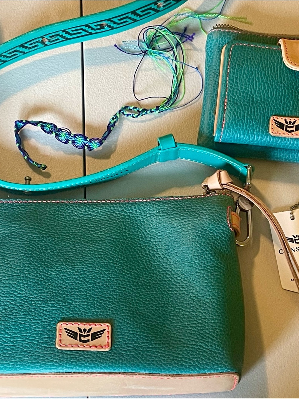 Consuela Teal Leather Crossbody Handbag with matching Wallet & Leather Strap